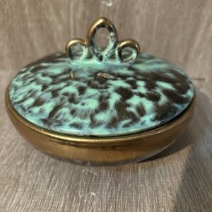 RARE MCM Fohr-Keramik Candy Trinket Dish W/lid Germany 320 Gold Green Lava Glaze
